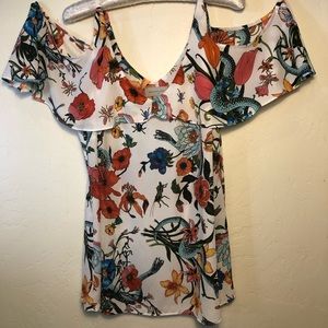 Cold shoulder “Garden of Eden” floral blouse